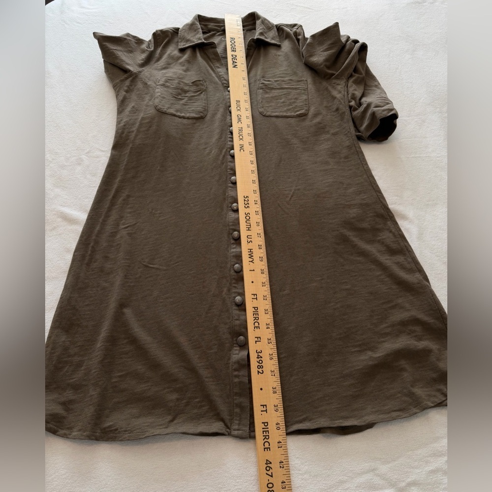 Soft Surroundings Olive Green Knit Modest Shirt Dress Button Front Midi XL - Picture 10 of 12